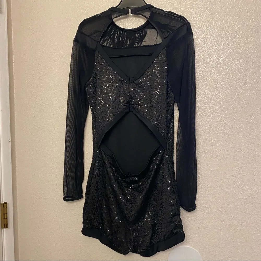 Weissman dance costume black feather biketard Hungry Like The Wolf 11626 LA